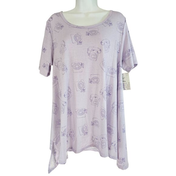 Lularoe Light Purple Violet Telephone Print Trapeze Top T-Shirt Size L New NWT - Picture 1 of 6